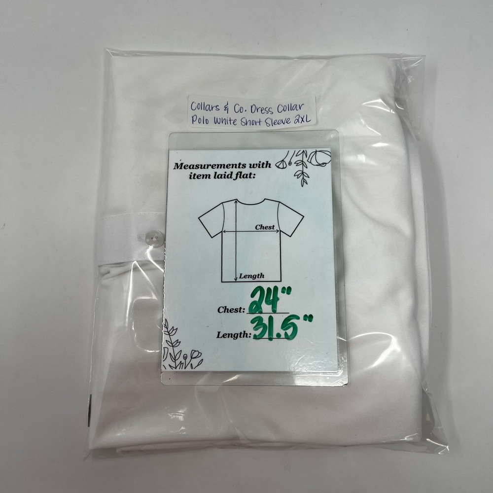 Collars & Co Men White Short Sleeve Dress Collar Polo Shirt Size 2XL Performance - Picture 7 of 7